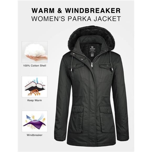 Women's Winter Parka Coat – Sherpa-Lined Cotton Jacket with Removable Hood - Picture 6 of 7